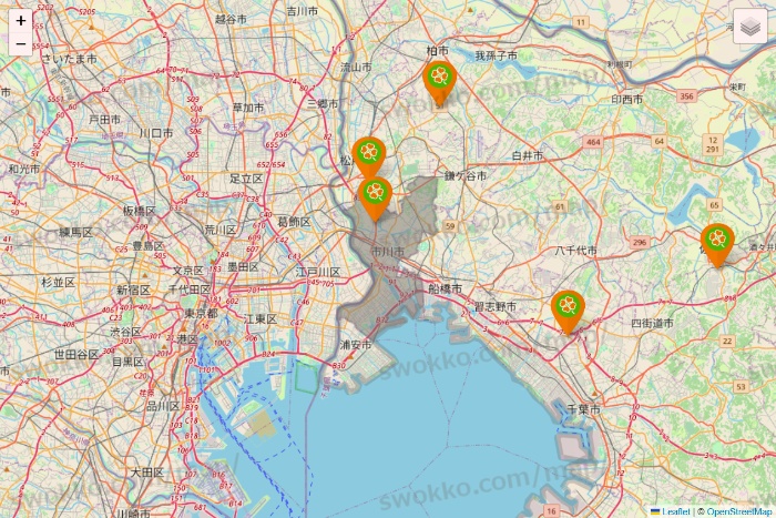 千葉県のライフ（ビオラル、セントラルスクエア、Miniel）の店舗地図