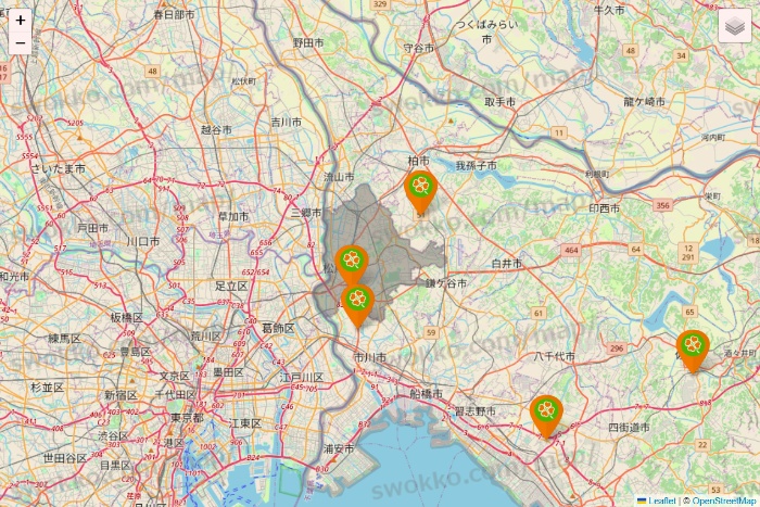 千葉県のライフ（ビオラル、セントラルスクエア、Miniel）の店舗地図
