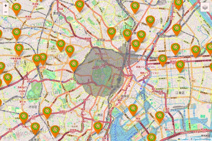 東京都のライフ（ビオラル、セントラルスクエア、Miniel）の店舗地図