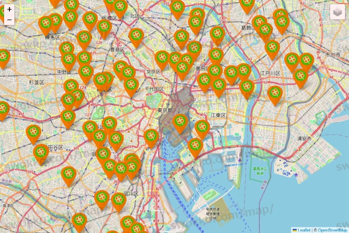 東京都のライフ（ビオラル、セントラルスクエア、Miniel）の店舗地図