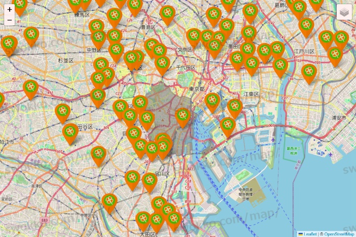 東京都のライフ（ビオラル、セントラルスクエア、Miniel）の店舗地図
