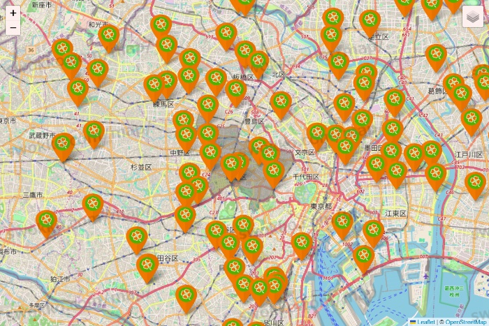 東京都のライフ（ビオラル、セントラルスクエア、Miniel）の店舗地図