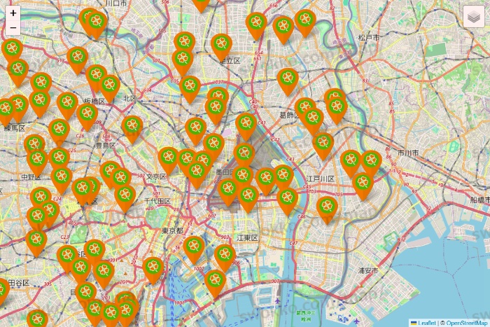 東京都のライフ（ビオラル、セントラルスクエア、Miniel）の店舗地図