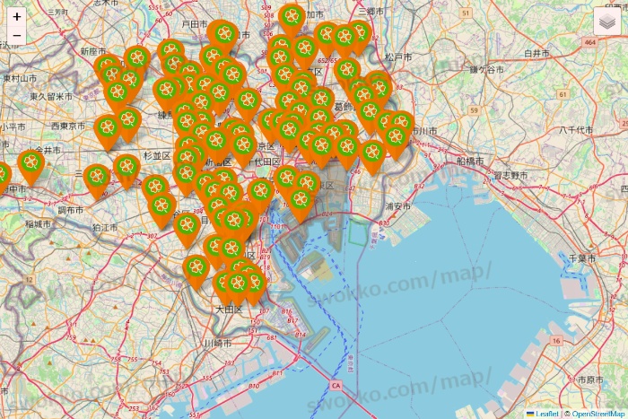 東京都のライフ（ビオラル、セントラルスクエア、Miniel）の店舗地図