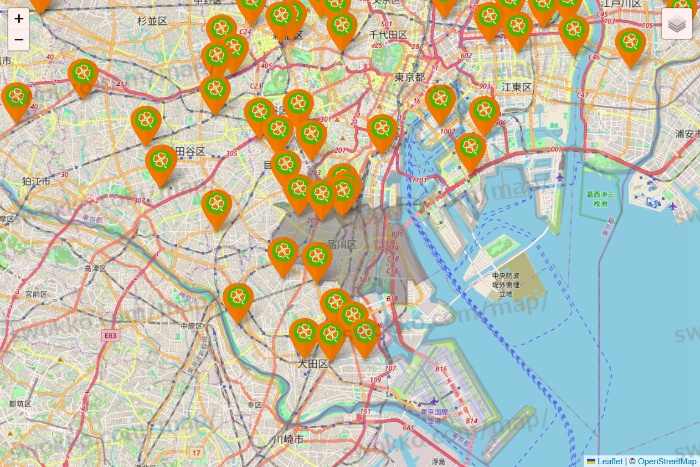 東京都のライフ（ビオラル、セントラルスクエア、Miniel）の店舗地図