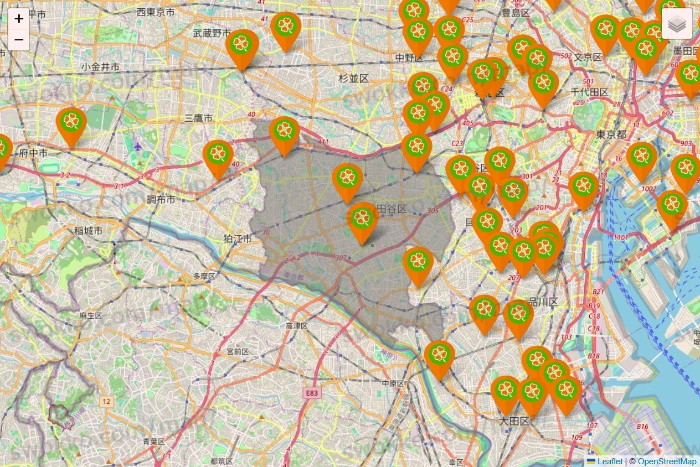 東京都のライフ（ビオラル、セントラルスクエア、Miniel）の店舗地図