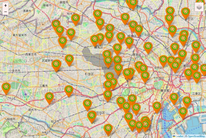 東京都のライフ（ビオラル、セントラルスクエア、Miniel）の店舗地図