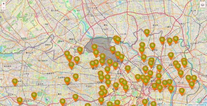 東京都のライフ（ビオラル、セントラルスクエア、Miniel）の店舗地図