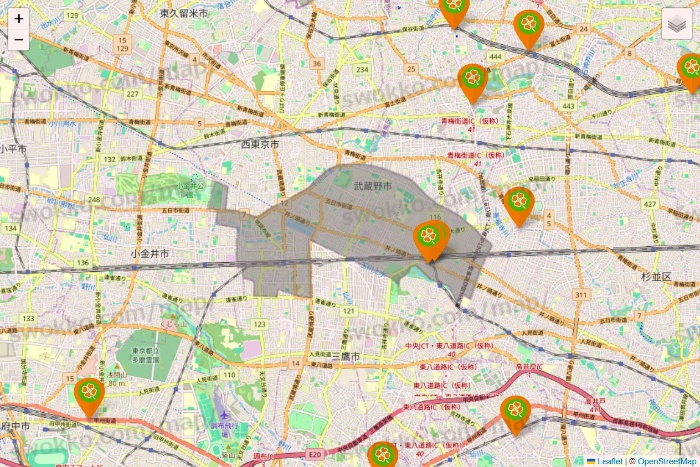 東京都のライフ（ビオラル、セントラルスクエア、Miniel）の店舗地図