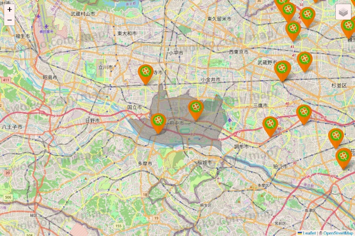 東京都のライフ（ビオラル、セントラルスクエア、Miniel）の店舗地図