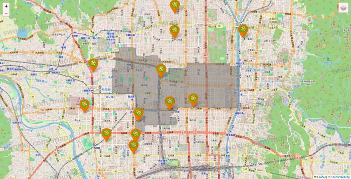 京都府のライフ（ビオラル、セントラルスクエア、Miniel）の店舗地図