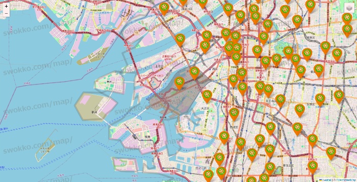 大阪府のライフ（ビオラル、セントラルスクエア、Miniel）の店舗地図