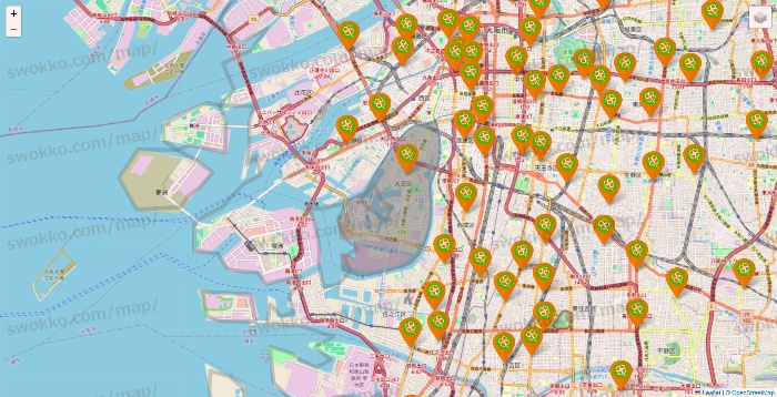 大阪府のライフ（ビオラル、セントラルスクエア、Miniel）の店舗地図