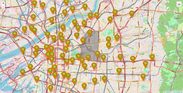 大阪府のライフ（ビオラル、セントラルスクエア、Miniel）の店舗地図