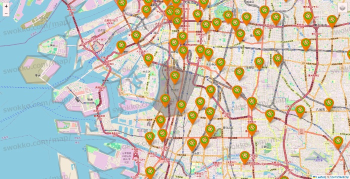大阪府のライフ（ビオラル、セントラルスクエア、Miniel）の店舗地図