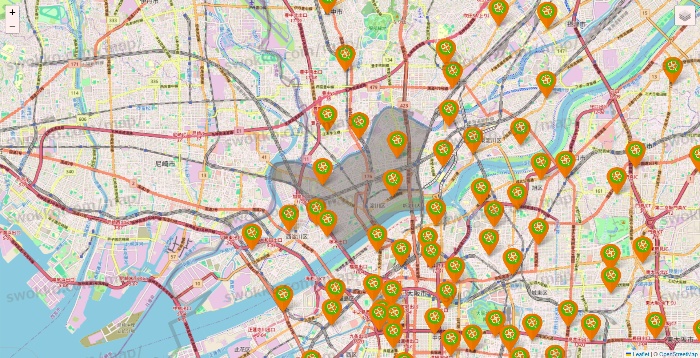 大阪府のライフ（ビオラル、セントラルスクエア、Miniel）の店舗地図