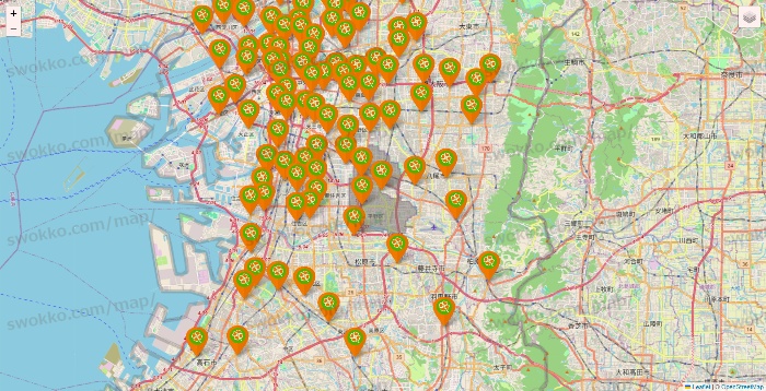大阪府のライフ（ビオラル、セントラルスクエア、Miniel）の店舗地図
