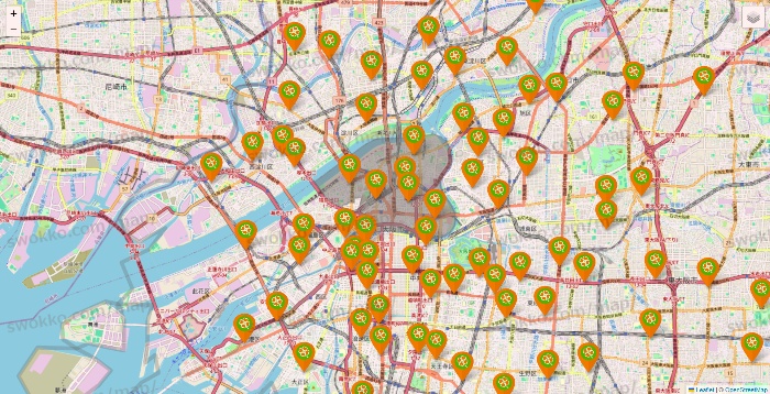 大阪府のライフ（ビオラル、セントラルスクエア、Miniel）の店舗地図