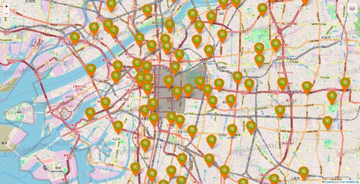 大阪府のライフ（ビオラル、セントラルスクエア、Miniel）の店舗地図