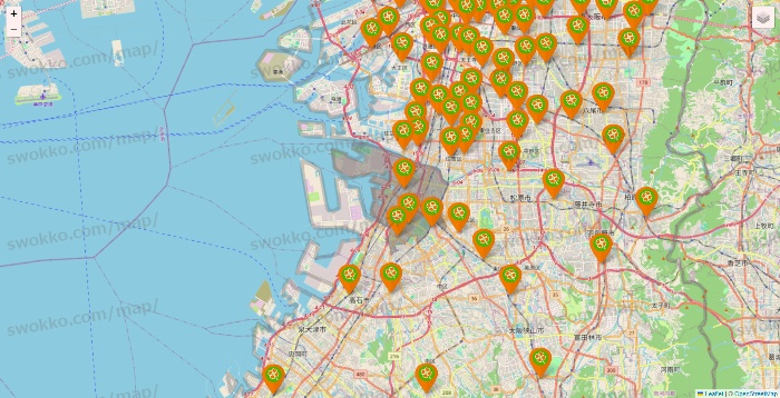 大阪府のライフ（ビオラル、セントラルスクエア、Miniel）の店舗地図