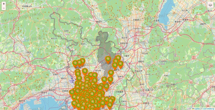 大阪府のライフ（ビオラル、セントラルスクエア、Miniel）の店舗地図
