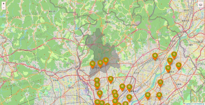 大阪府のライフ（ビオラル、セントラルスクエア、Miniel）の店舗地図