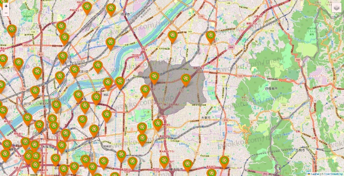 大阪府のライフ（ビオラル、セントラルスクエア、Miniel）の店舗地図