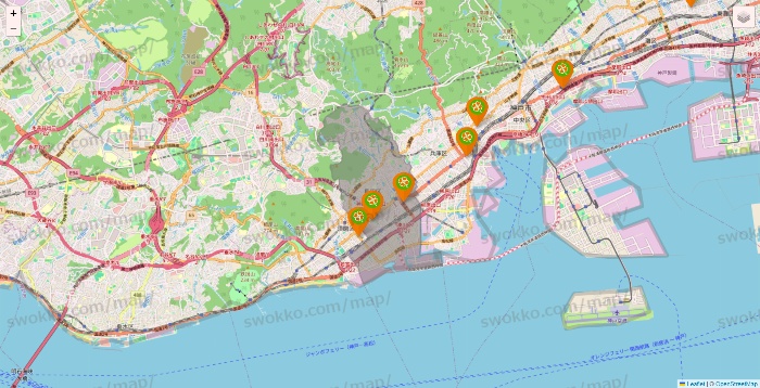 兵庫県のライフ（ビオラル、セントラルスクエア、Miniel）の店舗地図