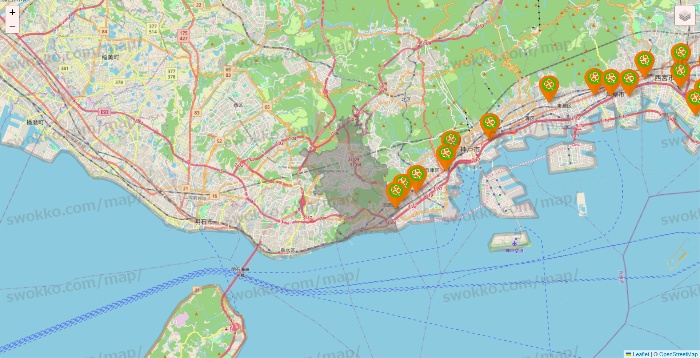 兵庫県のライフ（ビオラル、セントラルスクエア、Miniel）の店舗地図