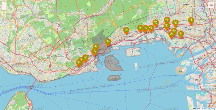 兵庫県のライフ（ビオラル、セントラルスクエア、Miniel）の店舗地図