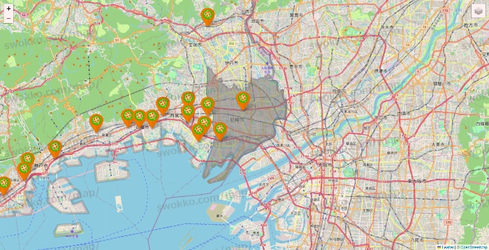 兵庫県のライフ（ビオラル、セントラルスクエア、Miniel）の店舗地図