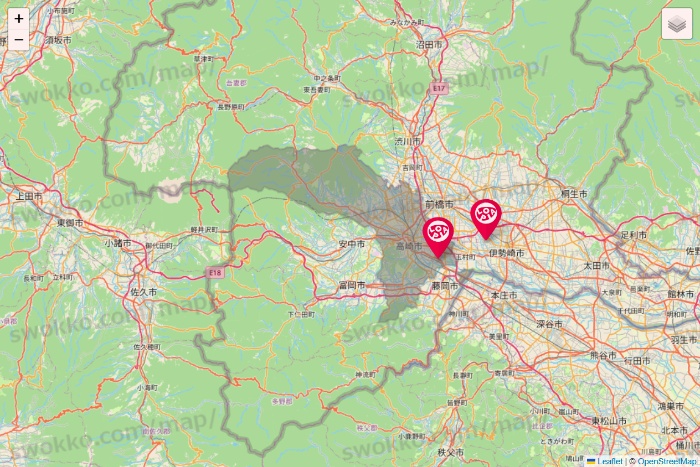 群馬県のロピアの店舗地図