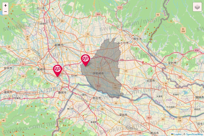 群馬県のロピアの店舗地図