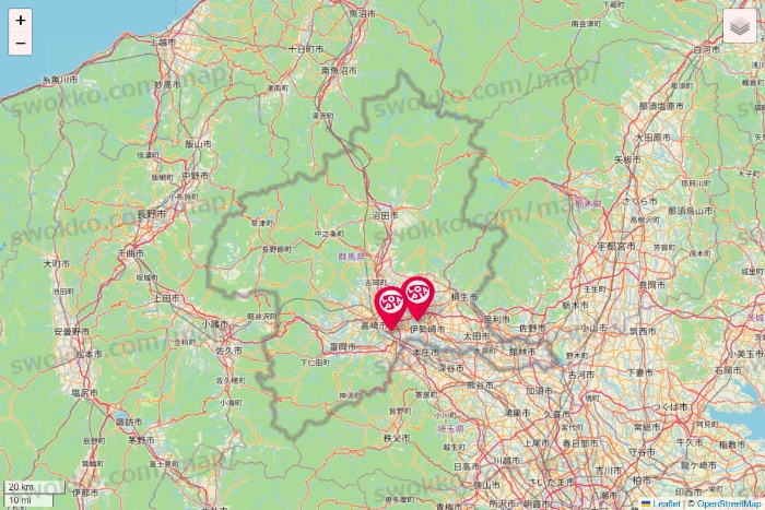 群馬県のロピアの店舗地図