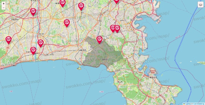 神奈川県のロピアの店舗地図
