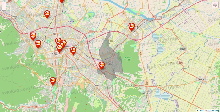 北海道のロッテリアの店舗地図