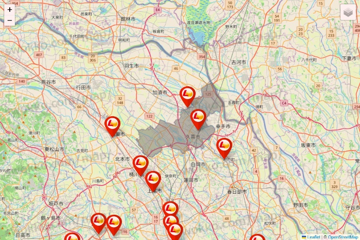 埼玉県のゼッテリアの店舗地図