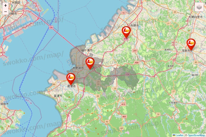 千葉県のゼッテリアの店舗地図