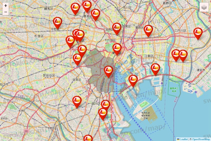 東京都のゼッテリアの店舗地図