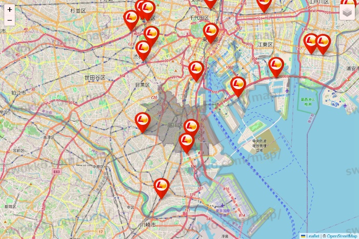東京都のゼッテリアの店舗地図