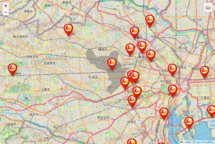東京都のゼッテリアの店舗地図