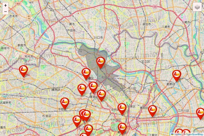 東京都のゼッテリアの店舗地図
