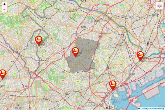 神奈川県のゼッテリアの店舗地図