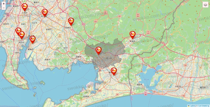 愛知県のロッテリアの店舗地図