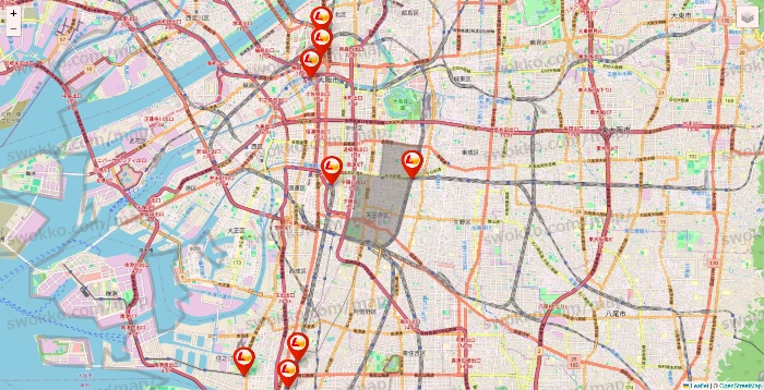 大阪府のロッテリアの店舗地図