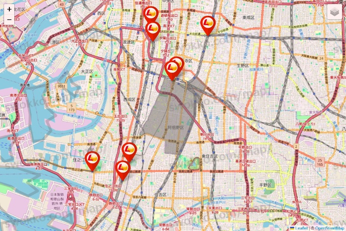 大阪府のゼッテリアの店舗地図
