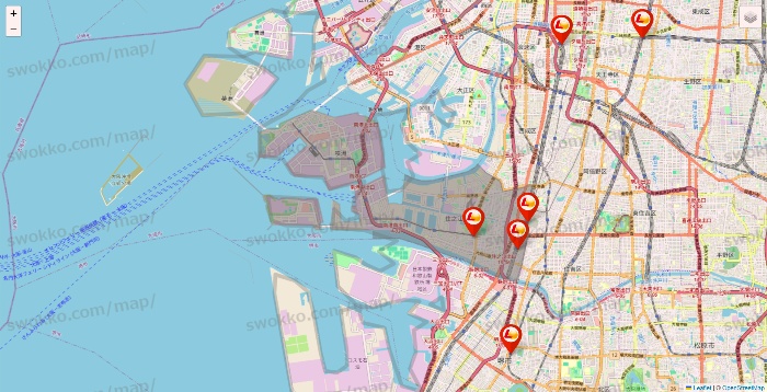 大阪府のロッテリアの店舗地図