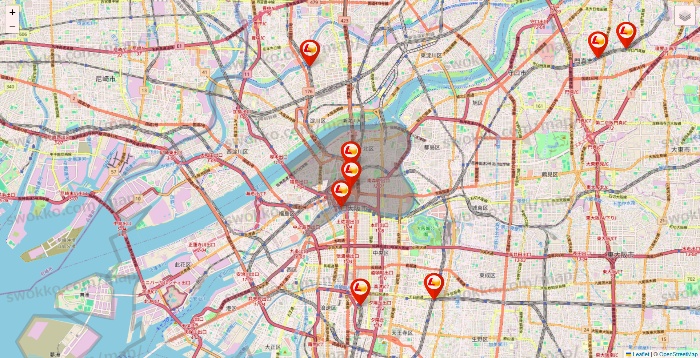 大阪府のロッテリアの店舗地図