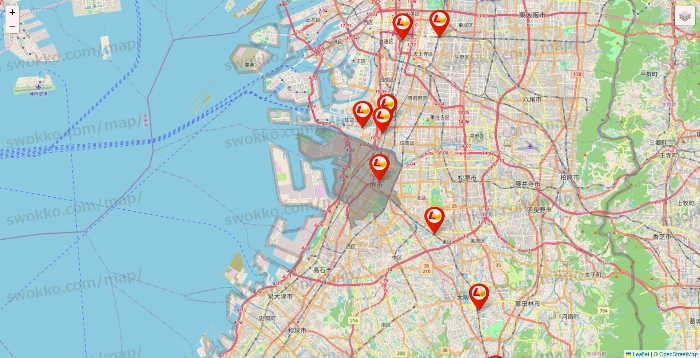 大阪府のロッテリアの店舗地図