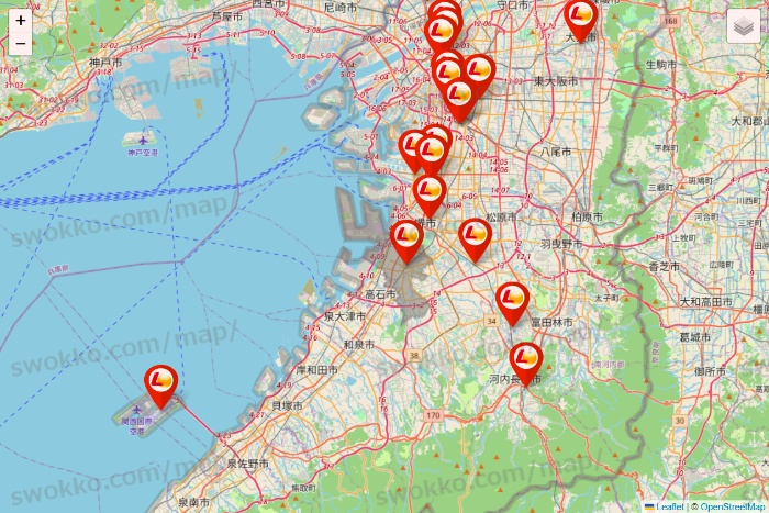 大阪府のゼッテリアの店舗地図